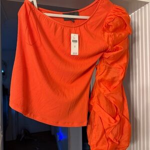 Sunday in Brooklyn Orange One-Shoulder Top! Sleeve is gorgeous! NWT, size M